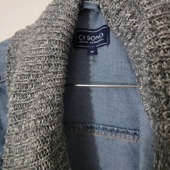 Medium Ci Sono Denim Button Jacket With Knit Detail - Picture 5 of 6